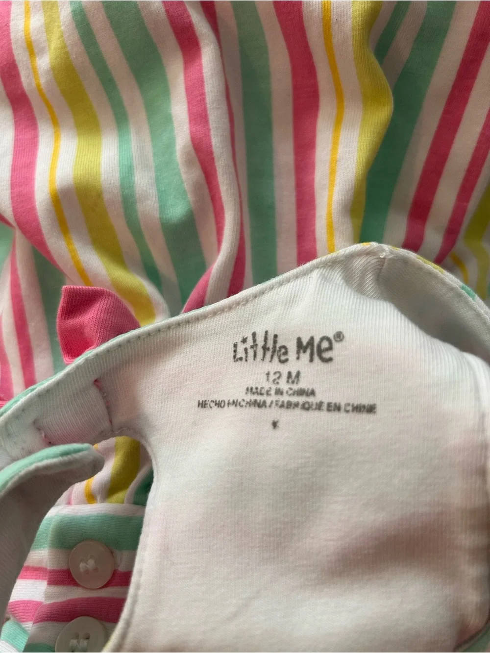 Little Me Striped Floral Accent Girls' Dress w Pink Tulle Petticoat Size 12M